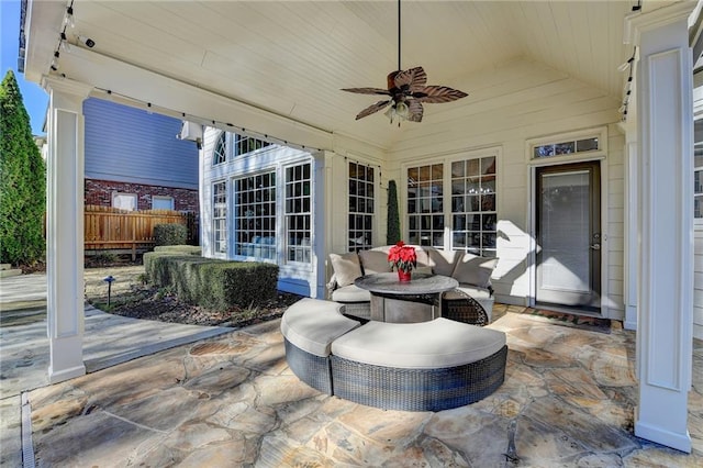 view of patio featuring ceiling fan