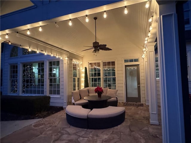 view of patio featuring ceiling fan