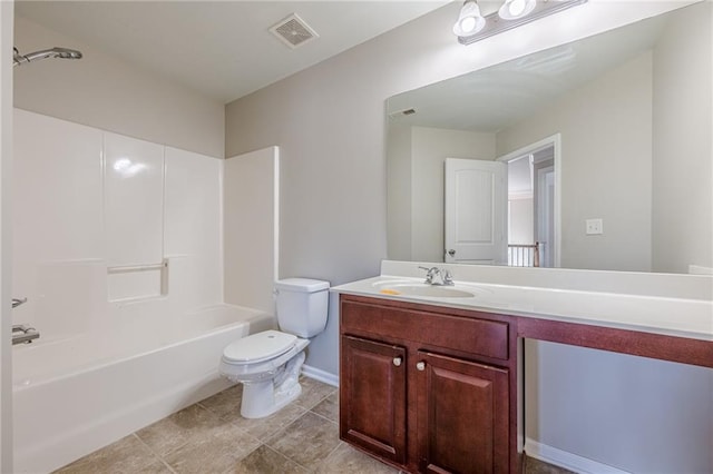 full bathroom with vanity, tile patterned floors,  shower combination, and toilet