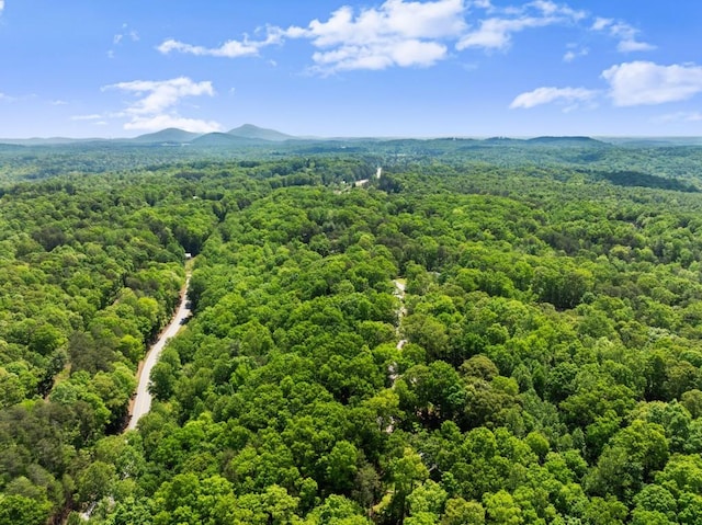 drone / aerial view featuring a wooded view