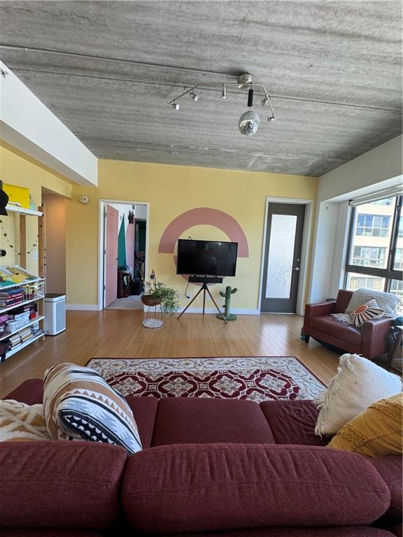 living room with hardwood / wood-style flooring