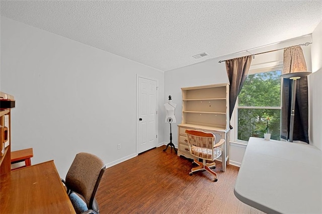 404 Pine Grove Way, Woodstock, GA 30189 - office area featuring wood finished floors, a textured ceiling, and baseboards