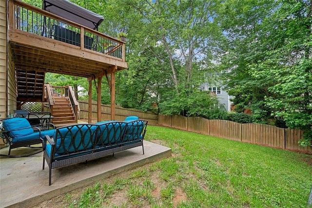 404 Pine Grove Way, Woodstock, GA 30189 - view of yard with stairs, a patio area, a deck, and outdoor lounge area