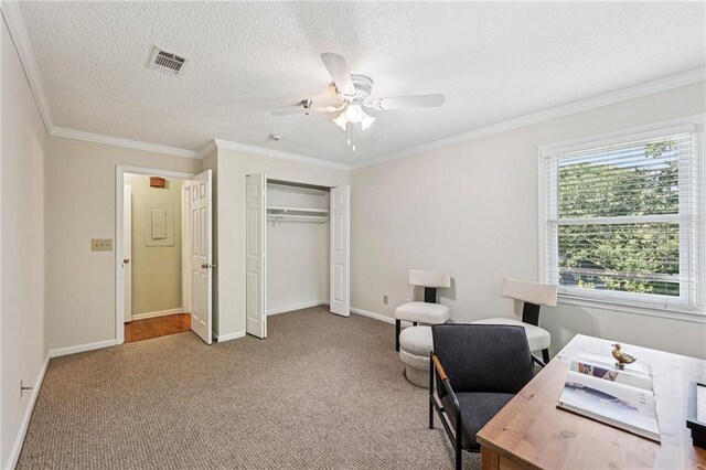 302 Ridley Howard Ct Unit 302, Decatur, GA 30030 - carpeted office space with a ceiling fan, ornamental molding, and a textured ceiling