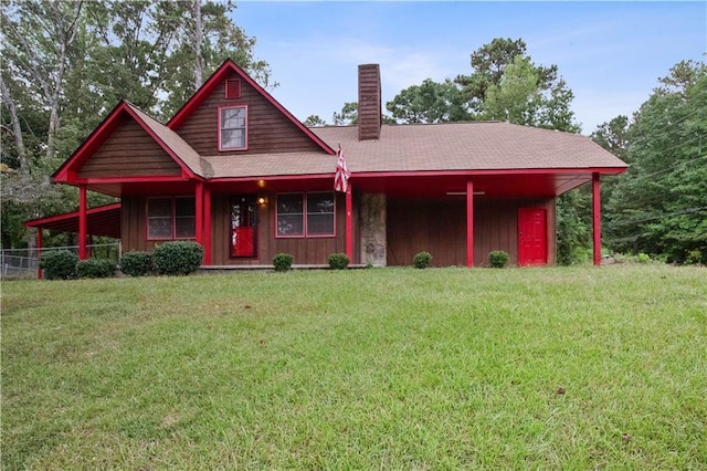 6945 Butner Rd, Atlanta, GA 30349 - view of front of house with fence, a chimney, and a front lawn