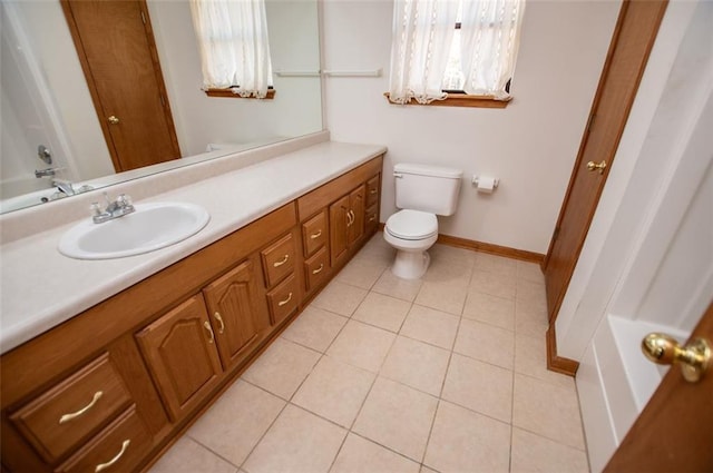 bathroom featuring tile patterned flooring, vanity, and toilet