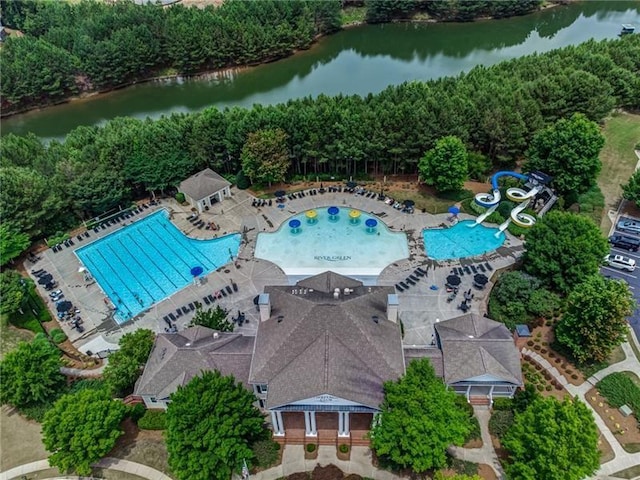 aerial view with a water view