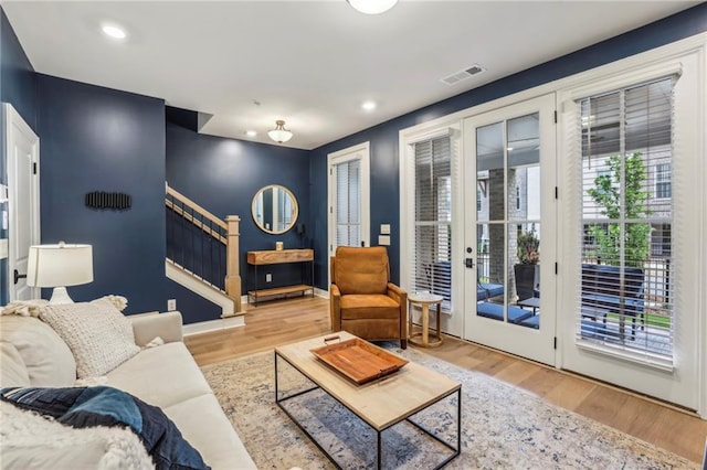 408 Townly Ct, Alpharetta, GA 30009 - living area featuring stairs, wood finished floors, recessed lighting, and baseboards