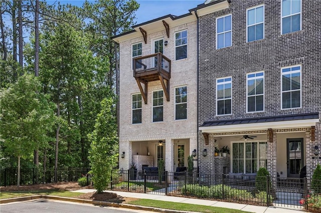 408 Townly Ct, Alpharetta, GA 30009 - view of front of property with a ceiling fan, brick siding, and a fenced front yard