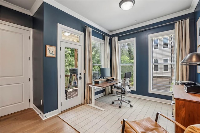 408 Townly Ct, Alpharetta, GA 30009 - office featuring crown molding, baseboards, and wood finished floors