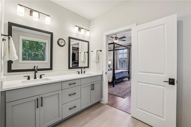 408 Townly Ct, Alpharetta, GA 30009 - ensuite bathroom with double vanity and ceiling fan