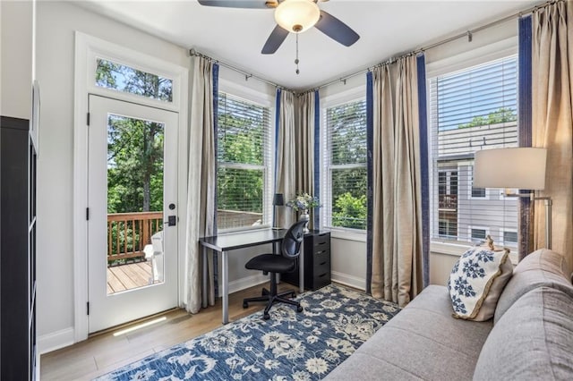 408 Townly Ct, Alpharetta, GA 30009 - home office with wood finished floors, ceiling fan, and baseboards
