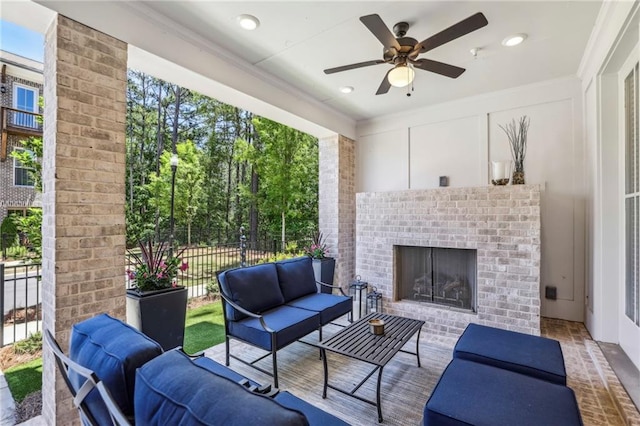 408 Townly Ct, Alpharetta, GA 30009 - view of patio featuring an outdoor living space with a fireplace and ceiling fan