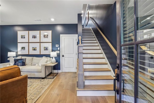 408 Townly Ct, Alpharetta, GA 30009 - stairway with hardwood / wood-style flooring and recessed lighting