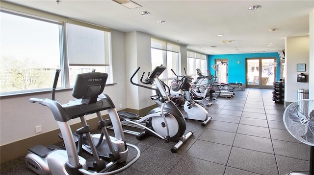 workout area with recessed lighting