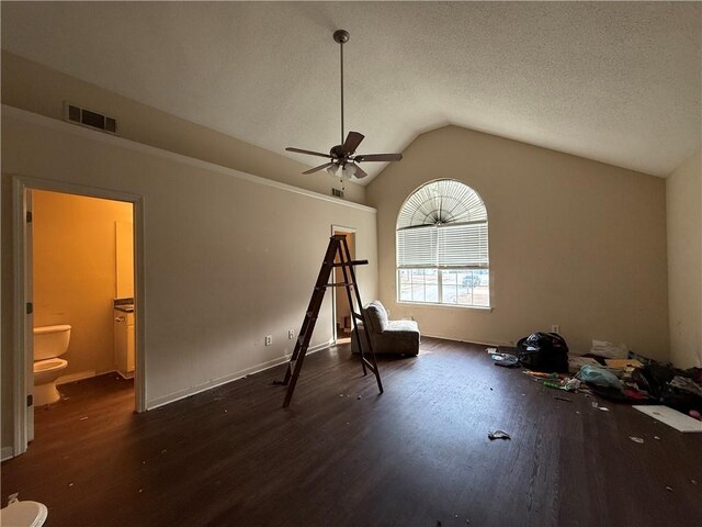 2625 Thunder Basin Way, Douglasville, GA 30135 - unfurnished room with visible vents, ceiling fan, a textured ceiling, wood finished floors, and lofted ceiling