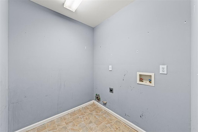 laundry area with hookup for a washing machine, hookup for a gas dryer, hookup for an electric dryer, laundry area, and baseboards