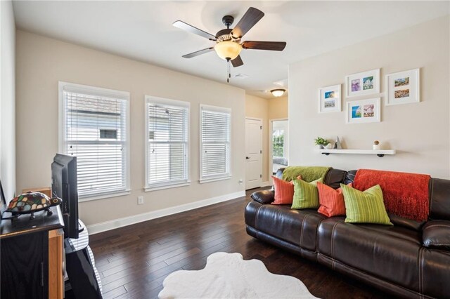 4155 Brookview Dr, Cumming, GA 30040 - living room with a ceiling fan, hardwood / wood-style flooring, and baseboards