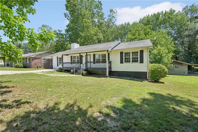 3388 Hamilton Mill Rd, Buford, GA 30519 - ranch-style home featuring a porch, a front yard, and a chimney