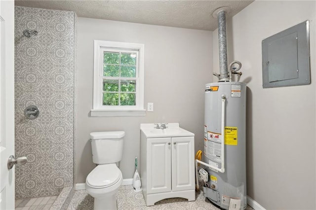 3388 Hamilton Mill Rd, Buford, GA 30519 - bathroom featuring electric panel, gas water heater, tiled shower, and toilet