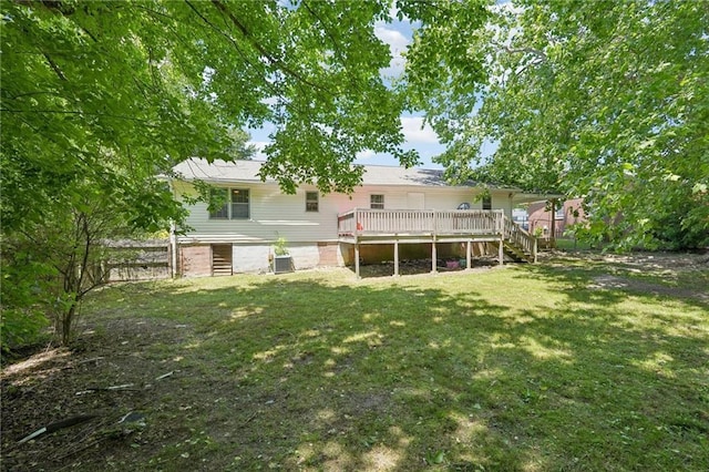 3388 Hamilton Mill Rd, Buford, GA 30519 - rear view of house featuring stairs, a wooden deck, and a lawn