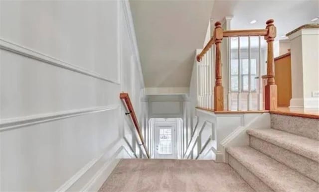 2790 Laurel Valley Trl, Buford, GA 30519 - staircase with carpet and lofted ceiling