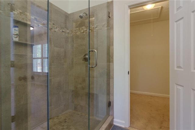 2995 Aspen Ridge Ct, Snellville, GA 30078 - bathroom featuring a shower stall and baseboards