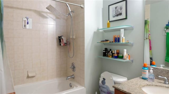3338 Peachtree Rd NE Unit 1506, Atlanta, GA 30326 - bathroom featuring vanity, shower / bathtub combination with curtain, and toilet