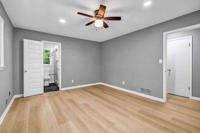 4260 Bonaparte Dr, Tucker, GA 30084 - unfurnished bedroom featuring recessed lighting, light wood finished floors, ensuite bath, and a ceiling fan