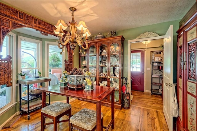 476 Franklin St, Dillard, GA 30537 - dining area featuring a chandelier, hardwood / wood-style flooring, and a textured ceiling