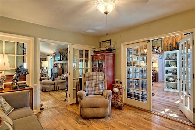 476 Franklin St, Dillard, GA 30537 - sitting room featuring french doors, a ceiling fan, and hardwood / wood-style floors