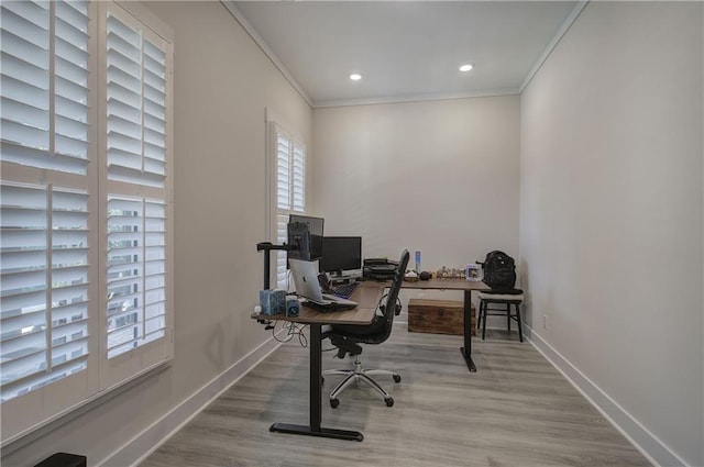 884 Oxford Rd, Ball Ground, GA 30107 - office with ornamental molding, wood finished floors, and recessed lighting