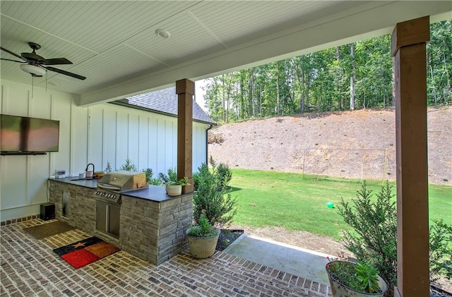 884 Oxford Rd, Ball Ground, GA 30107 - view of patio / terrace featuring an outdoor kitchen and ceiling fan