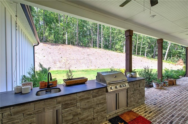 884 Oxford Rd, Ball Ground, GA 30107 - view of patio / terrace with ceiling fan and exterior kitchen
