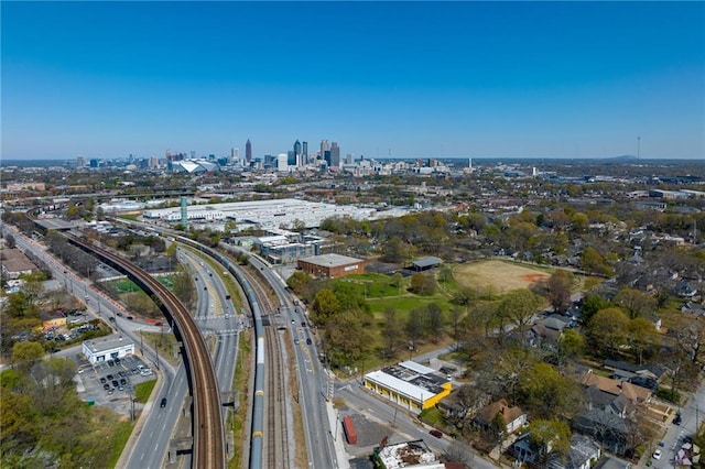 bird's eye view with a city view