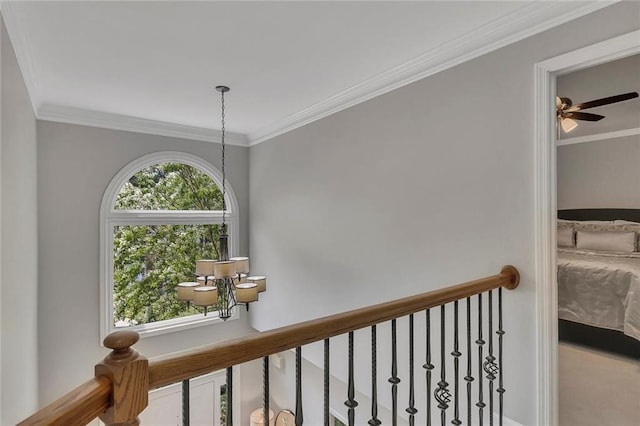 809 Hillcrest Ln, Woodstock, GA 30189 - hall with crown molding and an upstairs landing