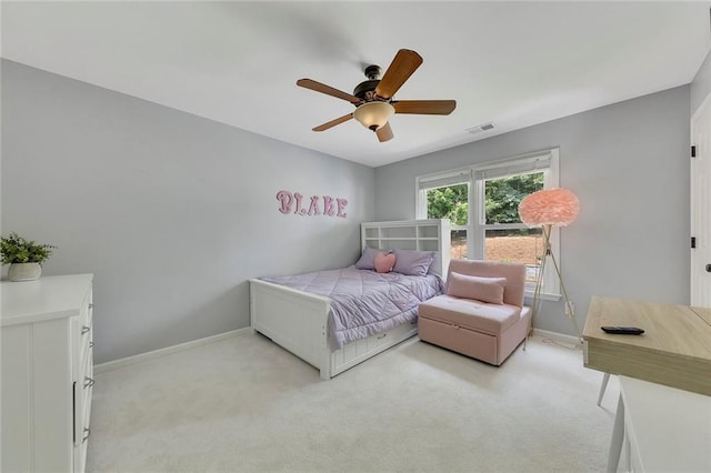 809 Hillcrest Ln, Woodstock, GA 30189 - bedroom with light carpet, baseboards, and a ceiling fan