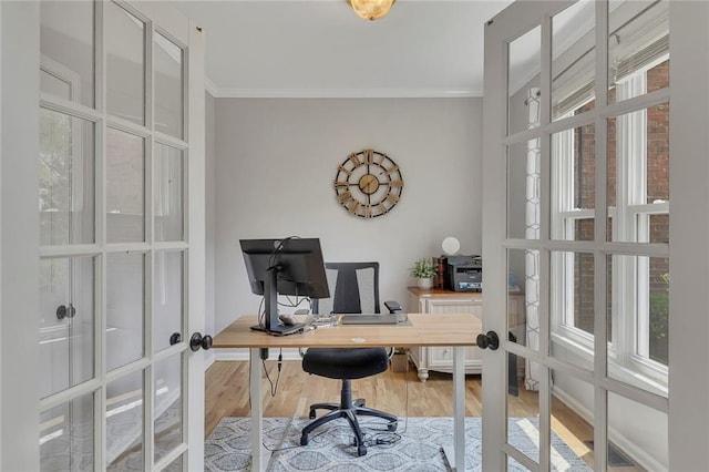 809 Hillcrest Ln, Woodstock, GA 30189 - office space with french doors, crown molding, and wood finished floors