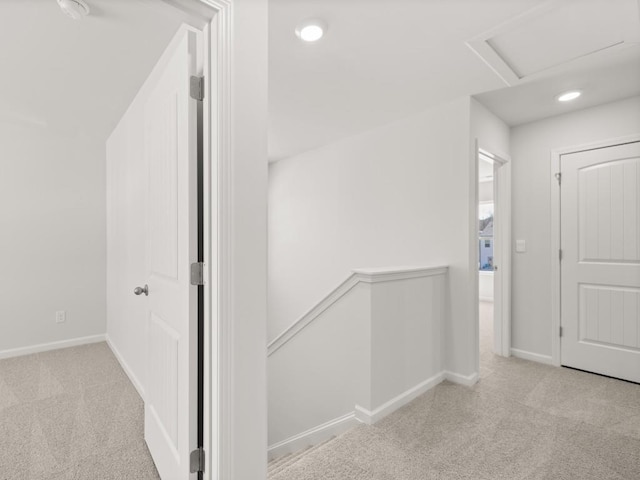 13 Coggins Pl, Rome, GA 30165 - hallway featuring carpet, baseboards, attic access, and recessed lighting