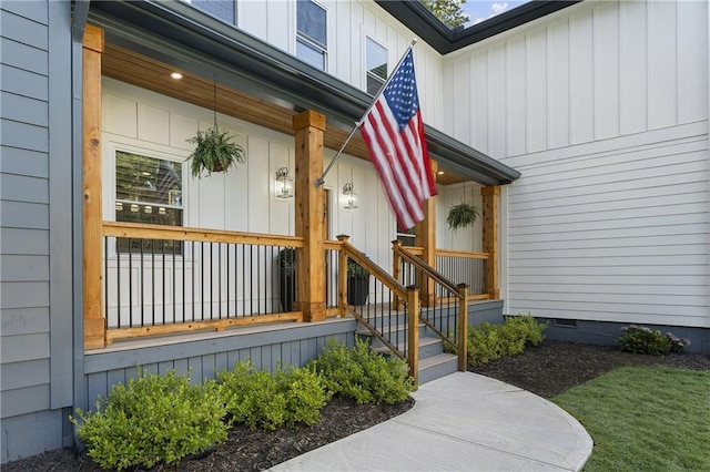 3899 Carlton Dr, Chamblee, GA 30341 - entrance to property featuring crawl space, a porch, and board and batten siding