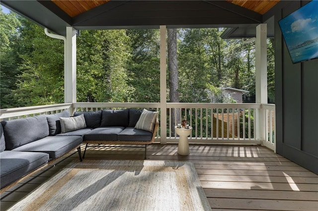 3899 Carlton Dr, Chamblee, GA 30341 - wooden terrace featuring an outdoor hangout area and view of scattered trees