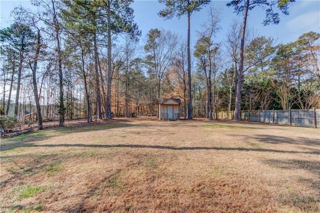 view of yard featuring a shed