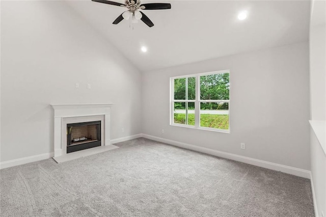 5209 Waterworks Rd, Jefferson, GA 30549 - unfurnished living room featuring ceiling fan, recessed lighting, carpet flooring, a fireplace, and baseboards