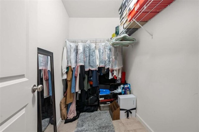 spacious closet featuring light carpet