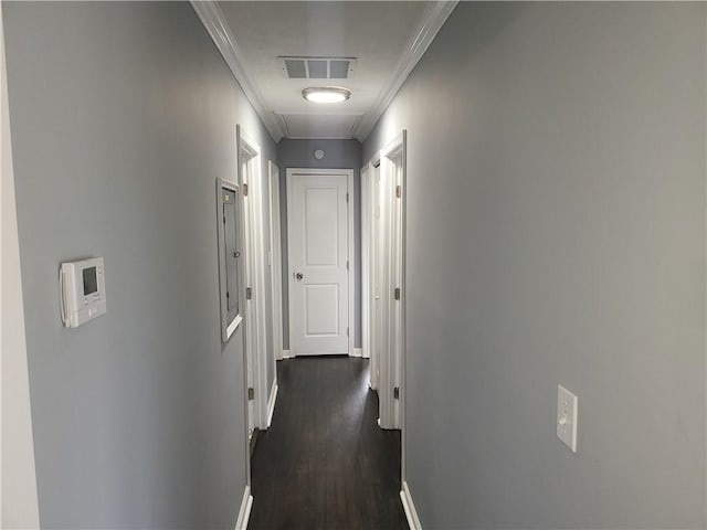 4664 Ryan Rd, Conley, GA 30288 - corridor featuring ornamental molding, baseboards, attic access, and dark wood finished floors