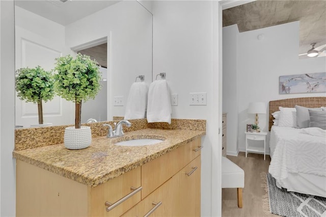 bathroom with vanity and wood finished floors