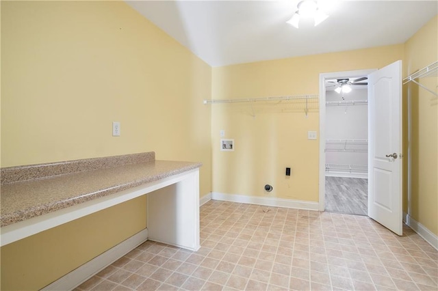 laundry room with hookup for a washing machine and ceiling fan