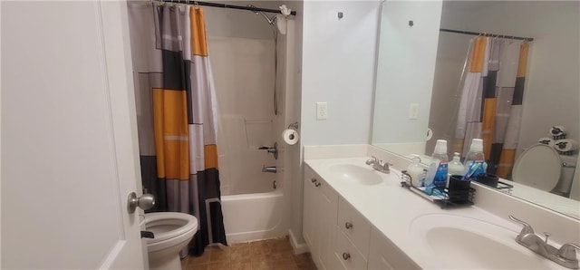 5719 Singlebriar Ct, Norcross, GA 30093 - full bathroom featuring toilet, double vanity, and shower / tub combo