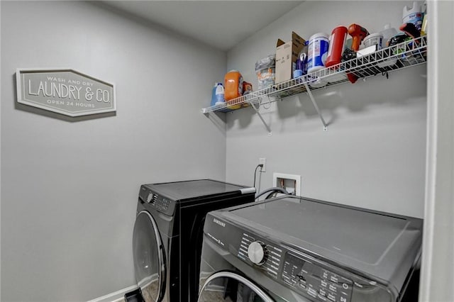 7470 Oldbury Pl, Cumming, GA 30040 - laundry room with washing machine and clothes dryer and baseboards