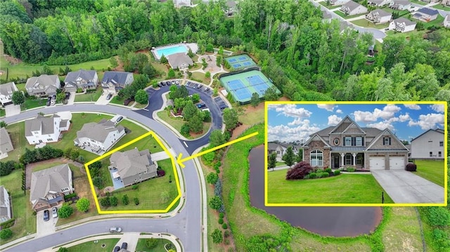 7470 Oldbury Pl, Cumming, GA 30040 - aerial view of residential area featuring property parcel outlined